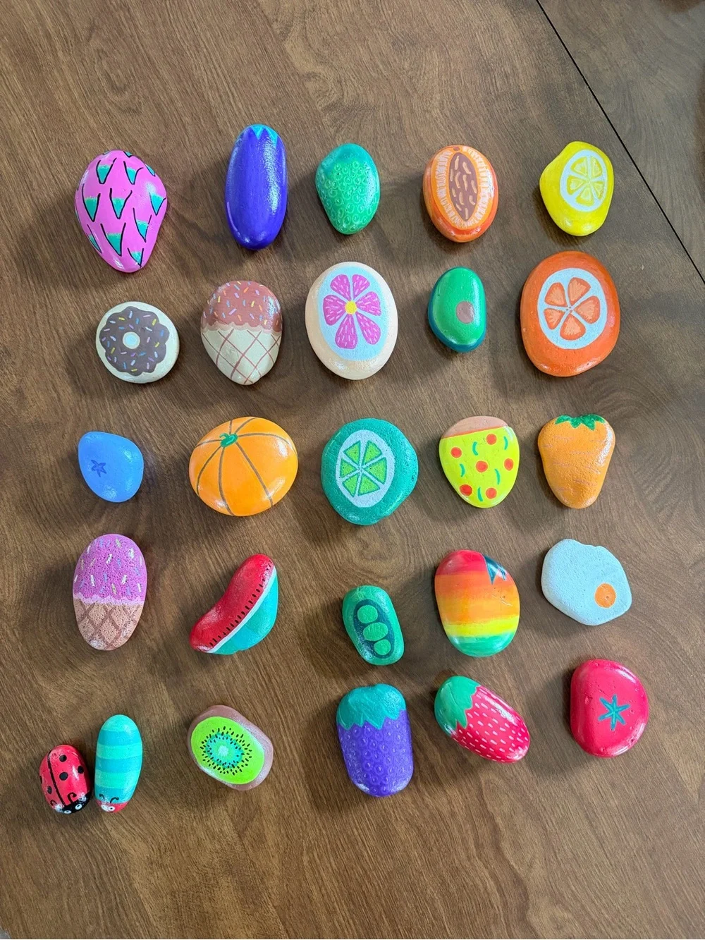 Hand-Painted Fruit & Food Rock Set for Kids - Outdoor Mud Kitchen & Garden